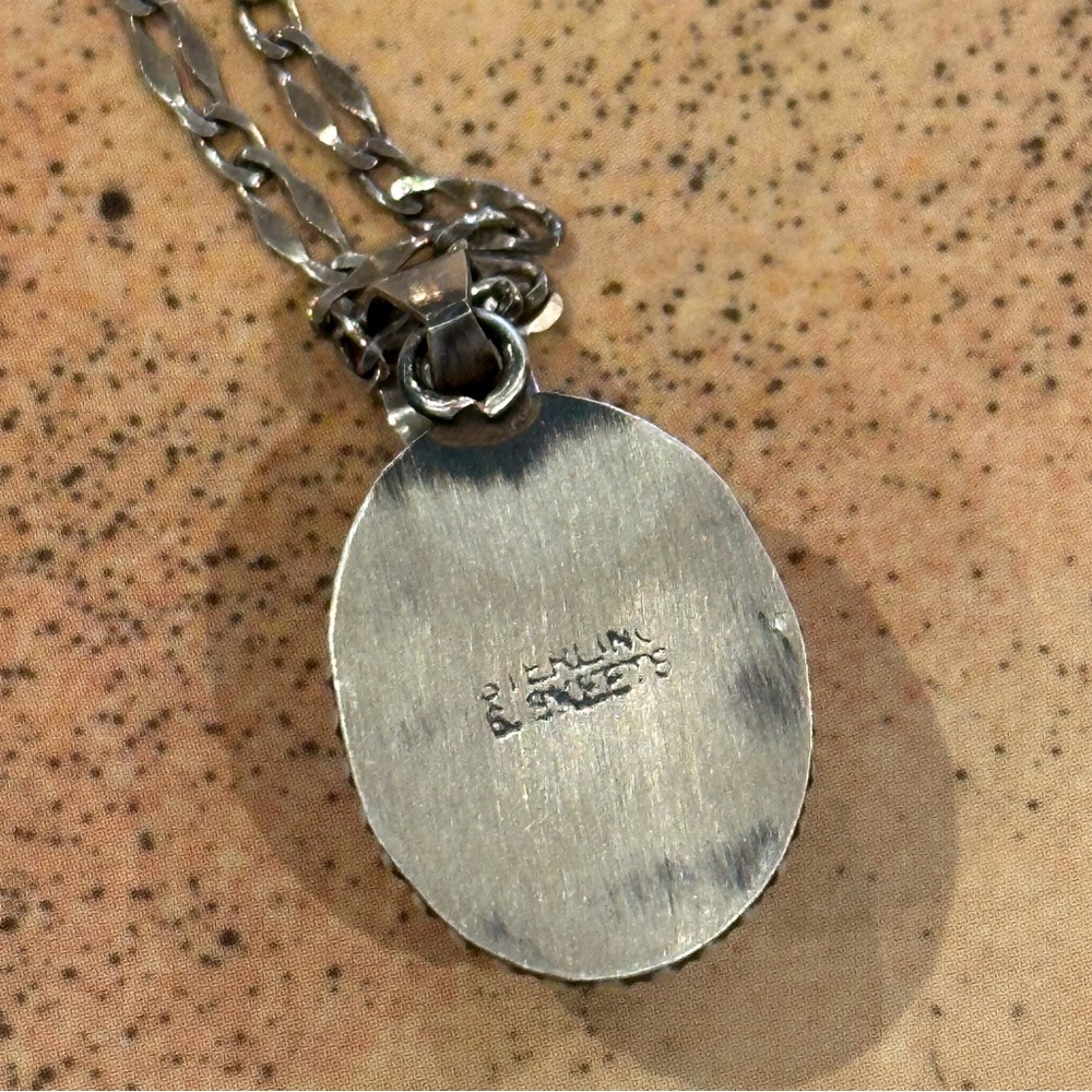 Signed Scott Skeets Navajo Kingman Turquoise Pendant Necklace Sterling Silver - Picture 6 of 8